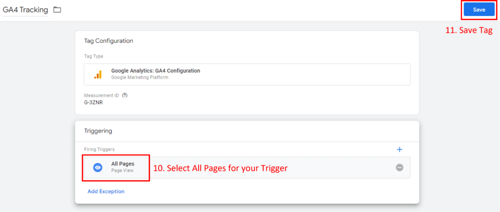 step 10 - select all pages to fire ga4 tag